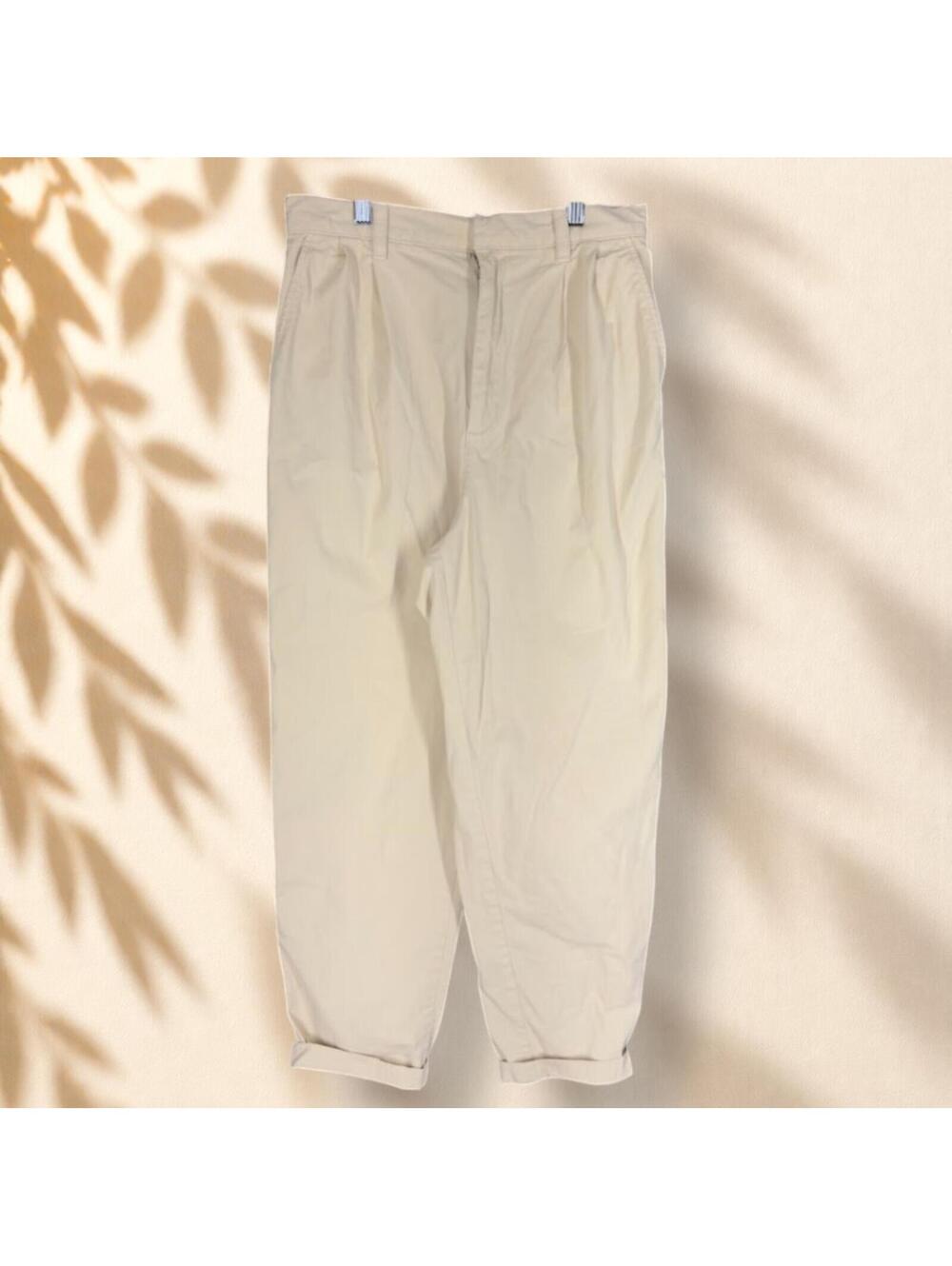 Gap Pants Women 6 Beige High Rise Flat Front Cuffed Straight Cotton Chino Casual